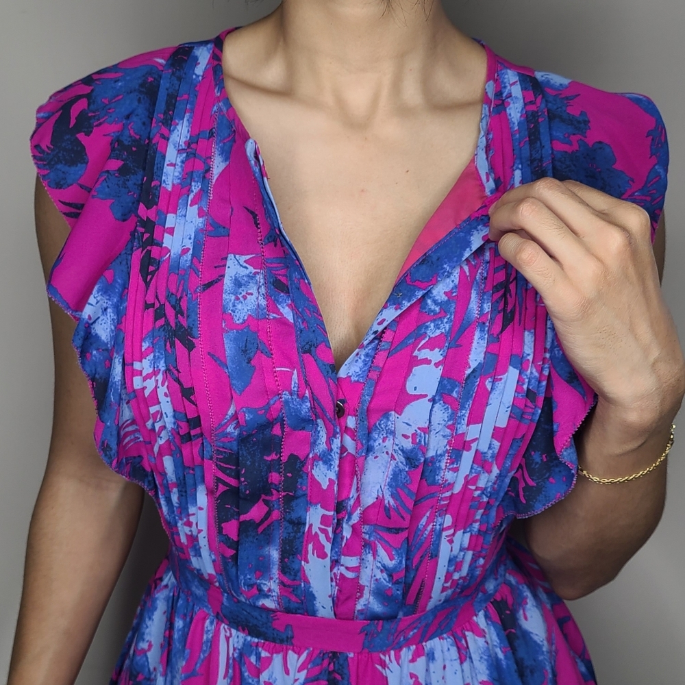 Banana Republic Pink and Blue Floral Pleated Dress